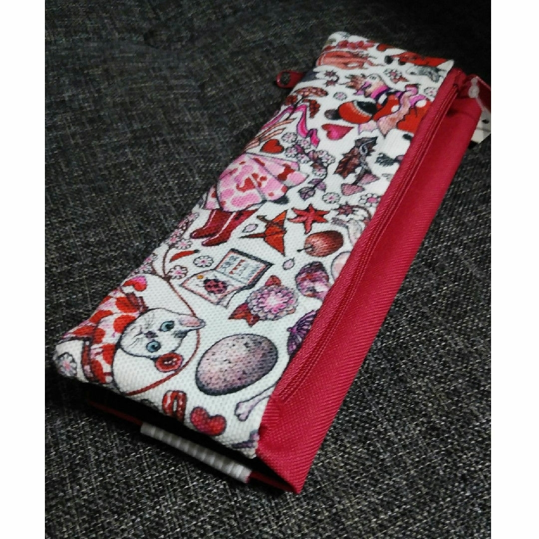 ぷりん様専用★ リメイク RED　マルチポーチ ヘアゴムセット ハンドメイドのファッション小物(ポーチ)の商品写真