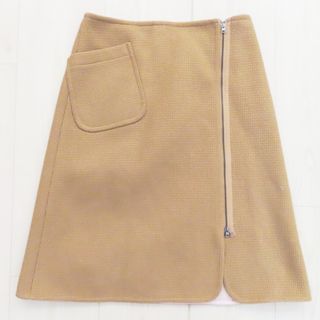 T03 JIL SANDER NAVY ジルサンダーネイビー  サイドファスナー ウール地 スカート 34 チャ