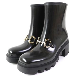 Gucci - 【ドンドン見直し】極美品 GUCCI グッチ 659707 ラバー ホースビット ショートブーツ レインブーツ ブラック ゴールド金具 39 箱・保存袋付き イタリア製 レディース