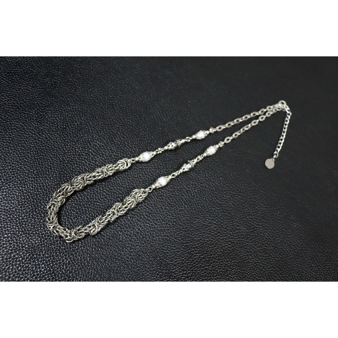 美品】鎧黒白淡水パール三本槍鎖帷子チェーンネックレス 古着 美品】鎧黒白淡水パール三本槍鎖帷子チェーンネックレス 古着