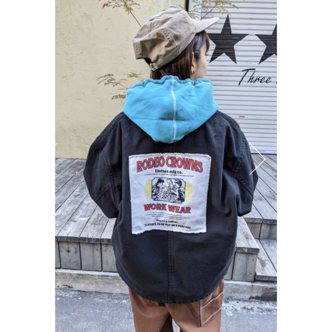 RODEO CROWNS WIDE BOWL(ロデオクラウンズワイドボウル)の【WEB限定】Vintageパッチカバーオール ブラック アサプロ レア レディースのジャケット/アウター(その他)の商品写真