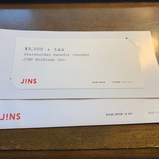 JINS株主優待券9000円+tax 1枚(ショッピング)