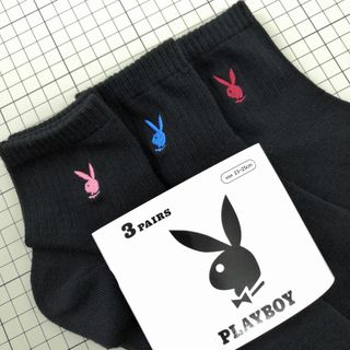 プレイボーイ(PLAYBOY)の★新品★ プレイボーイ ワンポイント刺繍 クォーター丈 ソックス黒 3足組(ソックス)