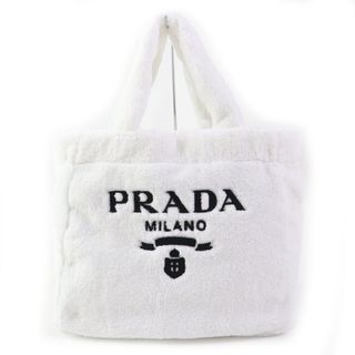 プラダ(PRADA)の極美品 PRADA プラダ 1BG130 SPUGNA BIANCO NERO テリー トートバッグ ホワイト ブラック TU 保存袋付き イタリア製 レディース(トートバッグ)