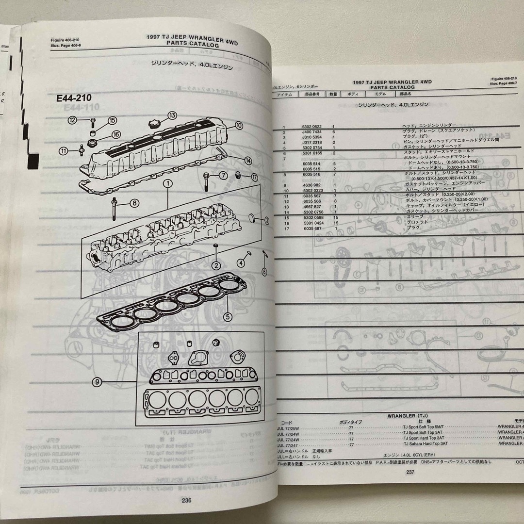 JEEP WRANGLER 1997 パーツリスト1版 自動車/バイクの自動車(カタログ/マニュアル)の商品写真