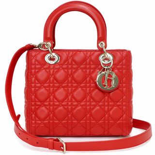 クリスチャンディオール(Christian Dior)のクリスチャンディオール LADY DIOR ミディアム 2way ショルダー ハンドバッグ 斜め掛け カナージュ ラムスキン レッド 赤 ゴールド金具 CAL44550 Christian Dior（未使用　展示品）(ショルダーバッグ)