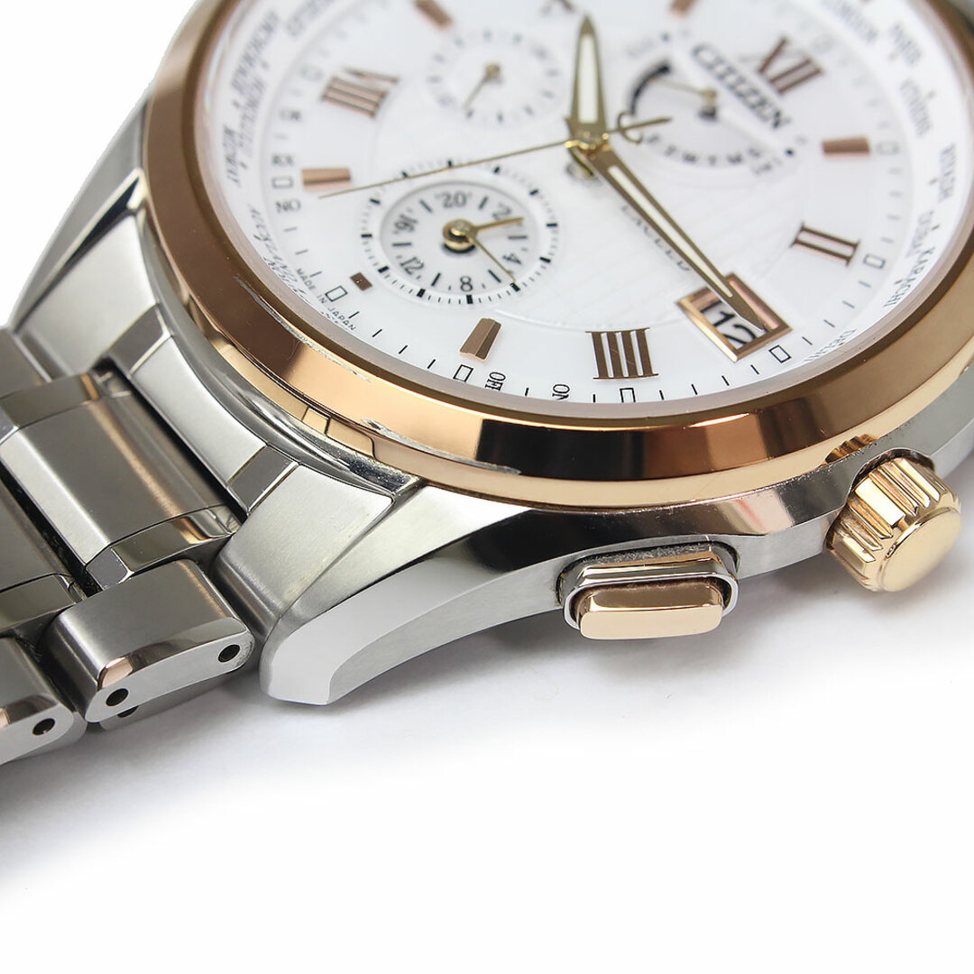 CITIZEN(シチズン)のシチズン エクシード ダブルダイレクトフライト エコドライブ 電波ソーラー 腕時計 シルバー ピンクゴールド AT9114-57A 箱付 CITIZEN（中古） メンズの時計(腕時計(アナログ))の商品写真