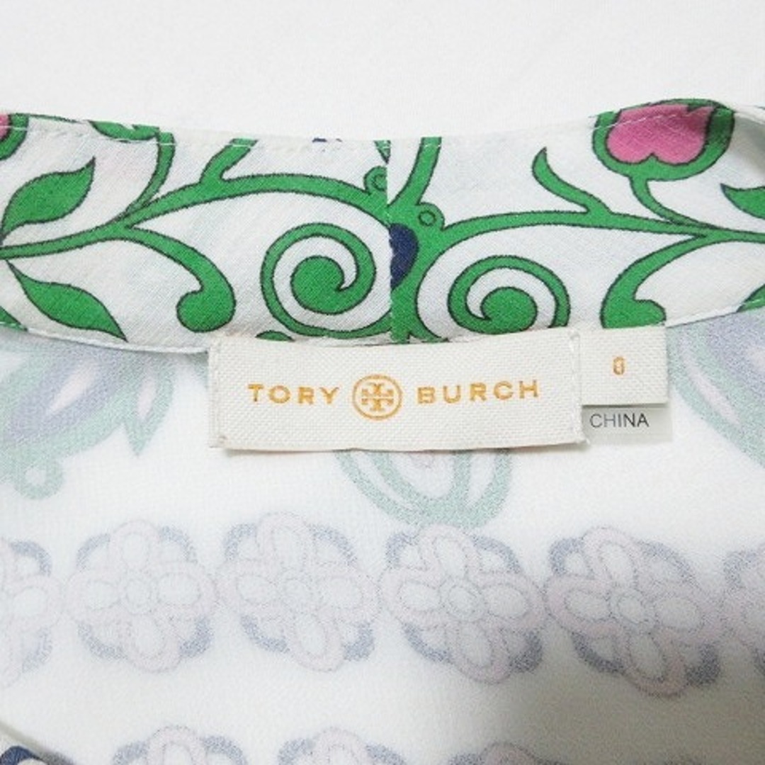 Tory Burch(トリーバーチ)のトリーバーチ 近年 シルク ブラウス 長袖 シャツ 花柄 総柄 白 IBO49 レディースのトップス(シャツ/ブラウス(長袖/七分))の商品写真