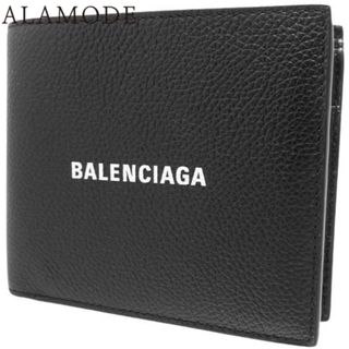 バレンシアガ(Balenciaga)のBALENCIAGA(バレンシアガ) キャッシュ スクエア コイン ウォレット コンパクト財布 二つ折り ミニウォレット ロゴ カーフ ブラック黒 シルバー金具 594315 1IZI3 1090 メンズ 40802090073【中古】【アラモード】(折り財布)