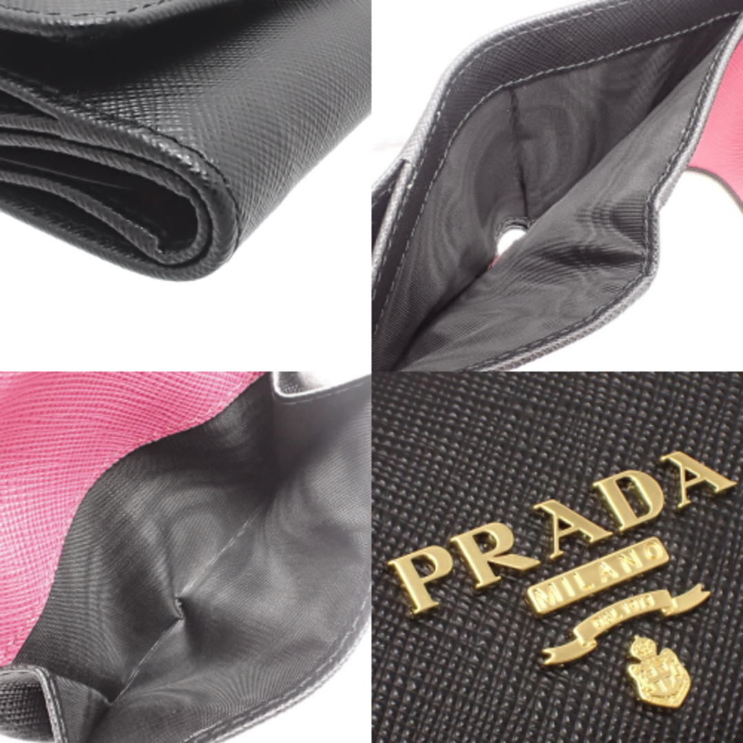 PRADA(プラダ)のPRADA(プラダ) サフィアーノマルチカラー財布 コンパクト財布 3つ折り ウォレット 小物 サフィアーノレザー ブラック黒 ピンク桃 ゴールド金具 1MH043_ZLP_F061H(2024年3月現在現行品) レディース 40803001457【中古】【アラモード】 レディースのファッション小物(財布)の商品写真