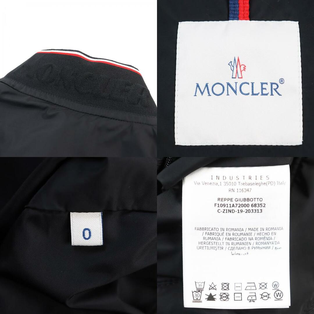 MONCLER(モンクレール)の極美品 MONCLER モンクレール F10911A72000 68352 REPPE GIUBBOTTO ロゴワッペン/ロゴエンボス トリコロール スタンドカラー ジップアップ ナイロンジャケット/スイングトップ ブラック 0 正規品 メンズ メンズのジャケット/アウター(ナイロンジャケット)の商品写真