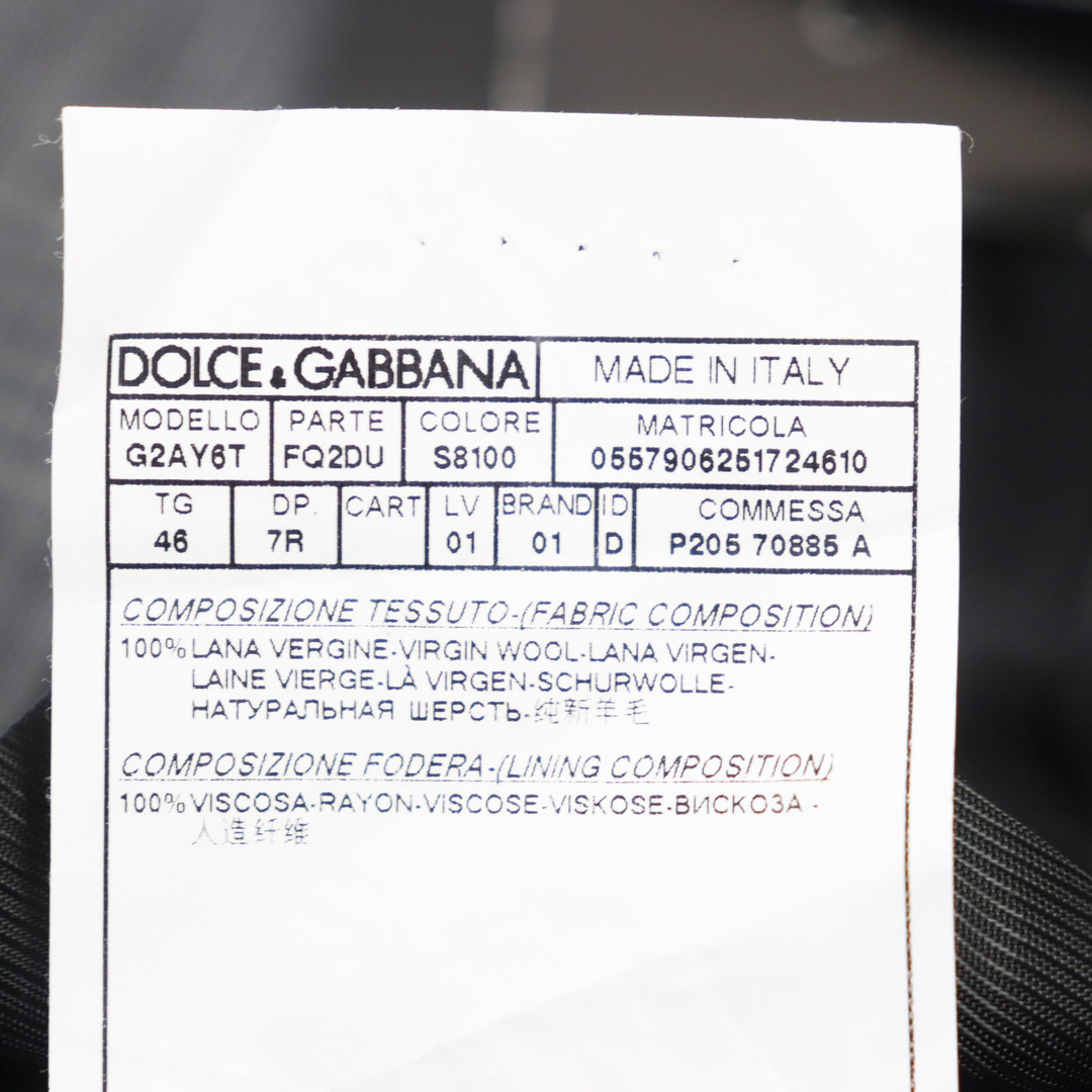 DOLCE&GABBANA(ドルチェアンドガッバーナ)の未使用品 DOLCE&GABBANA ドルチェ＆ガッバーナ G2AY6T MARTINI 黒タグ シングル バージンウール100％ テーラードジャケット グレー チェック柄 46 イタリア製 正規品 メンズ メンズのジャケット/アウター(テーラードジャケット)の商品写真