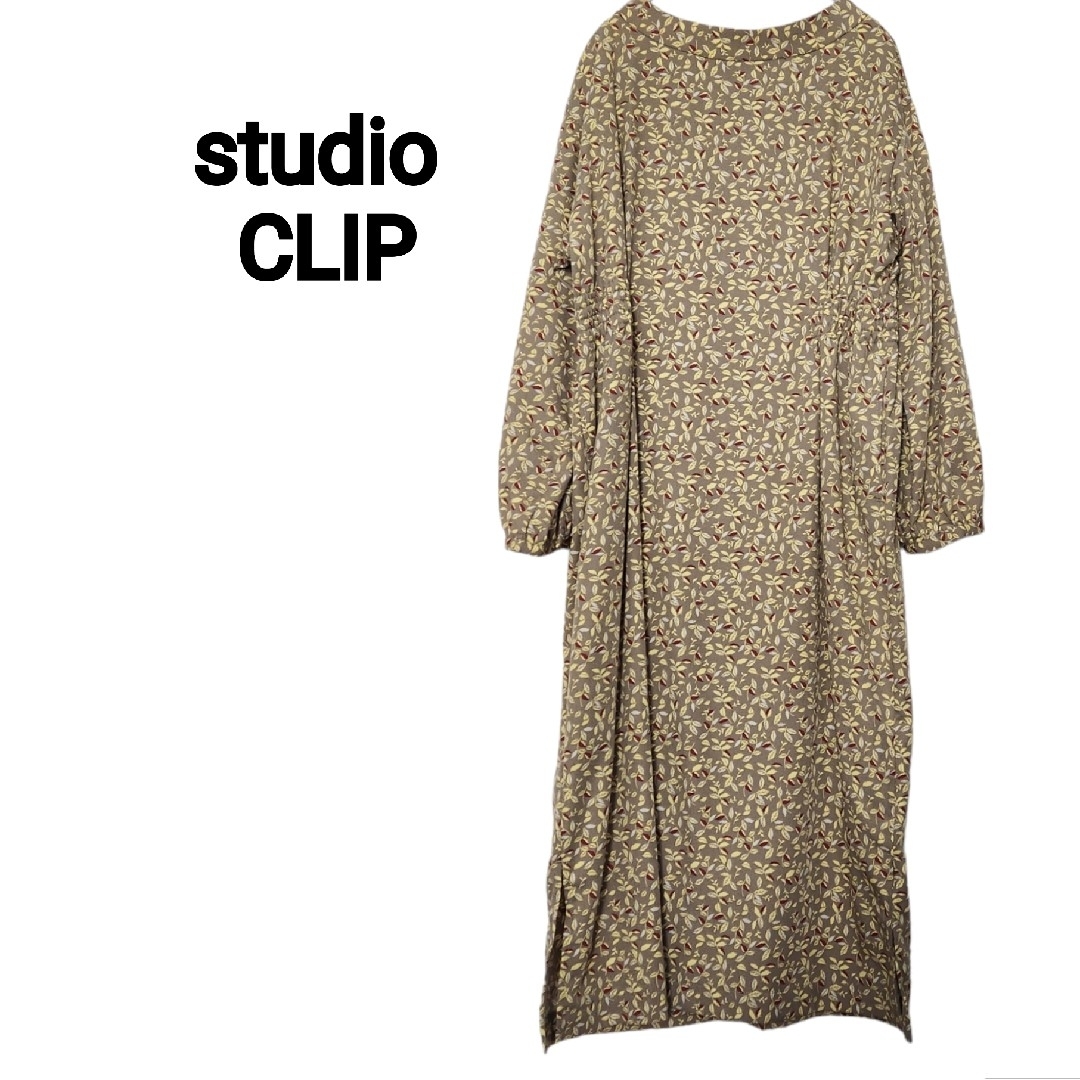 STUDIO CLIP(スタディオクリップ)の未使用★studio CLIP オフネックスタンドカラーワンピース リーフ柄 レディースのワンピース(ロングワンピース/マキシワンピース)の商品写真