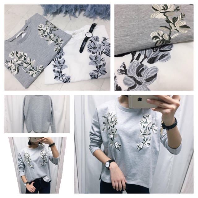 ZARA(ザラ)のスリット入り フラワー刺繍PO レディースのトップス(Tシャツ(長袖/七分))の商品写真