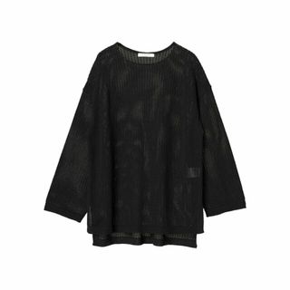 グリーンパークス(green parks)の【ブラック】メッシュニットプルオーバー 24SS/長袖/レディース/洗える/ウォッシャブル(ニット/セーター)