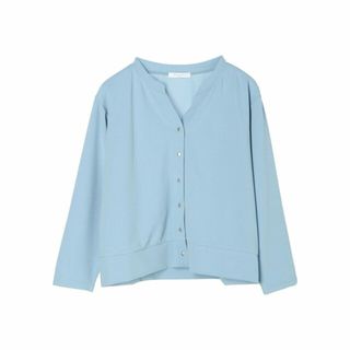 グリーンパークス(green parks)の【サックスブルー】カットジョーゼットドットボタンカーディガン 24SS/スキッパー/レディース/春(カーディガン)