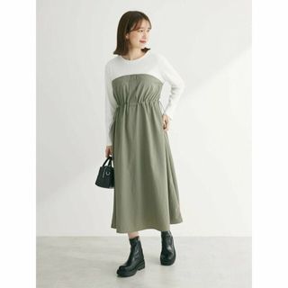 グリーンパークス(green parks)の【カーキ】ドロストドッキングワンピース 24SS/レディース/長袖/ロング丈/ドロスト(ロングワンピース/マキシワンピース)