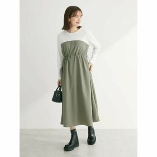 グリーンパークス(green parks)の【カーキ】ドロストドッキングワンピース 24SS/レディース/長袖/ロング丈/ドロスト(ロングワンピース/マキシワンピース)