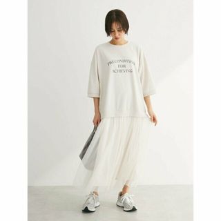 グリーンパークス(green parks)の【ベージュ】7分袖チュールドッキングロゴワンピース 24SS/ロング丈/レディース/夏(ロングワンピース/マキシワンピース)