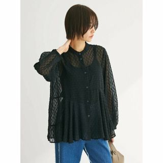 グリーンパークス(green parks)の【ブラック】アシメティアードブラウス 24SS/長袖/シアー/ノーカラー/レディース/春/Aライン(シャツ/ブラウス(長袖/七分))