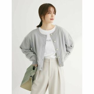 グリーンパークス(green parks)の【グレー】ELENCARE DUE2wayチュールスリーブカーデ 24SS/クルーネック/ショート丈/レディース(カーディガン)