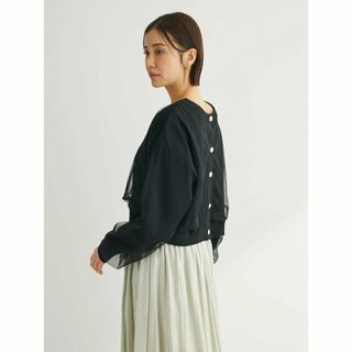 グリーンパークス(green parks)の【ブラック】ELENCARE DUE2wayチュールスリーブカーデ 24SS/クルーネック/ショート丈/レディース(カーディガン)