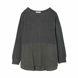 グリーンパークス(green parks)の【グレー】ピグメントドッキングスリットデザインチュニック 24SS/クルーネック/体型カバー/長袖/(カットソー(長袖/七分))