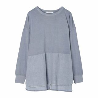 グリーンパークス(green parks)の【サックスブルー】ピグメントドッキングスリットデザインチュニック 24SS/クルーネック/体型カバー/長袖/(カットソー(長袖/七分))