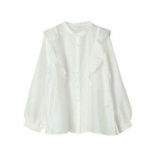 グリーンパークス(green parks)の【オフホワイト】フリルブラウス 24SS/レディース/春/長袖/スリット/バンドカラー(シャツ/ブラウス(長袖/七分))