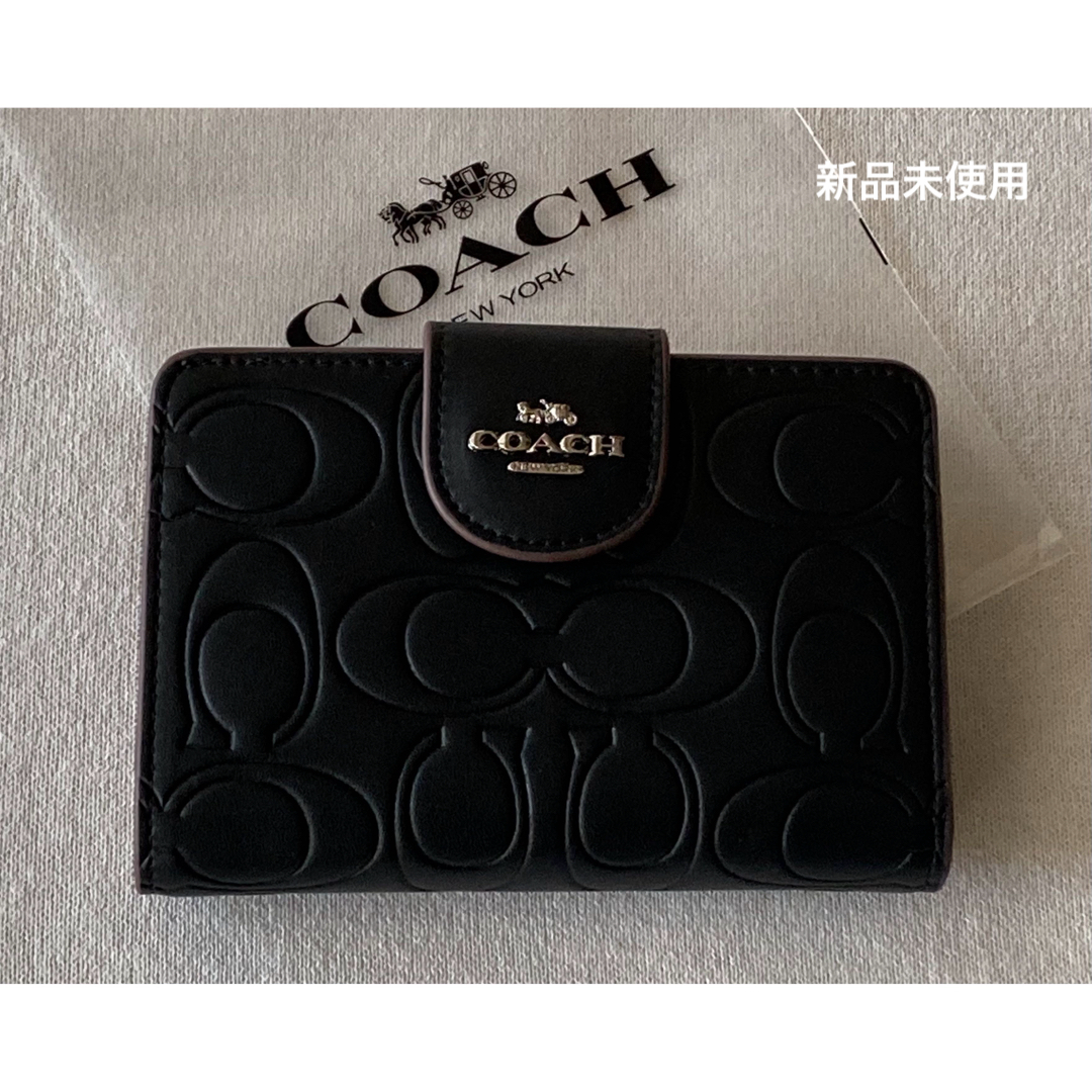COACH - 新品 COACH 二つ折り財布 シグネチャー ブラックの通販