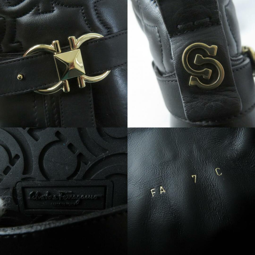 Salvatore Ferragamo(サルヴァトーレフェラガモ)の美品 Salvatore Ferragamo サルヴァトーレフェラガモ レザー ガンチーニ金具付 ステッチデザイン ロングブーツ ブラック 7 保存袋付き イタリア製 レディース レディースの靴/シューズ(ブーツ)の商品写真