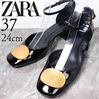 ザラ(ZARA)のZARA ザラ 24 プレート ゴールド 黒 エナメル アンクルストラップ(サンダル)