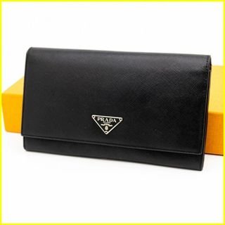 プラダ(PRADA)の★美品★ プラダ 長財布 三角プレートサフィアーノ ブラック フラップ式(財布)