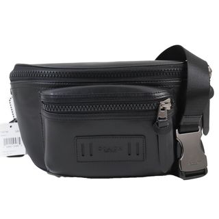 コーチ(COACH)の未使用品 COACH コーチ F75776 Terrain Belt Bag テレイン ベルトバッグ レザー ロゴエンボス ボディバッグ ブラック 保存袋付き メンズ(ボディーバッグ)