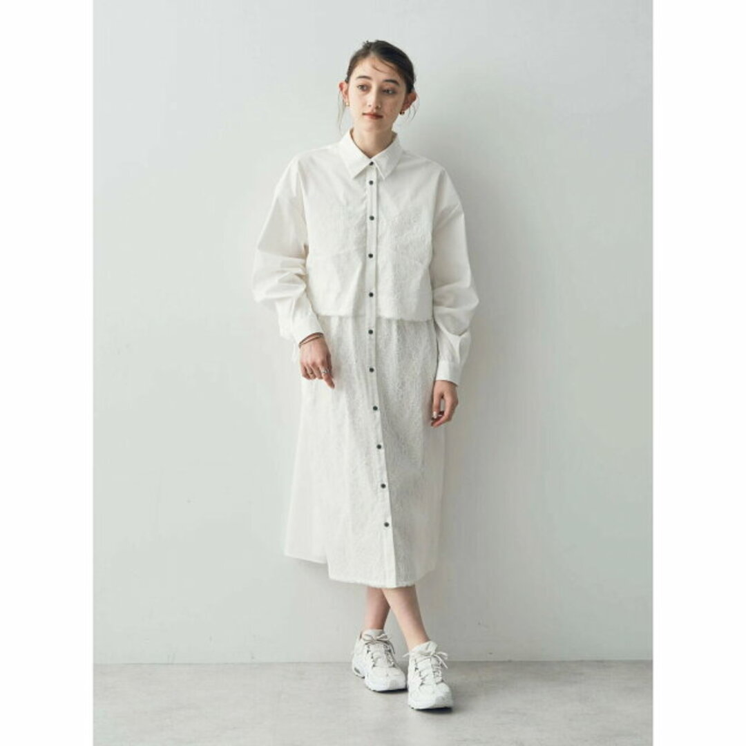 YECCA VECCA(イェッカヴェッカ)の【ホワイト】レースドッキングシャツワンピース/24SS レディースのワンピース(ロングワンピース/マキシワンピース)の商品写真