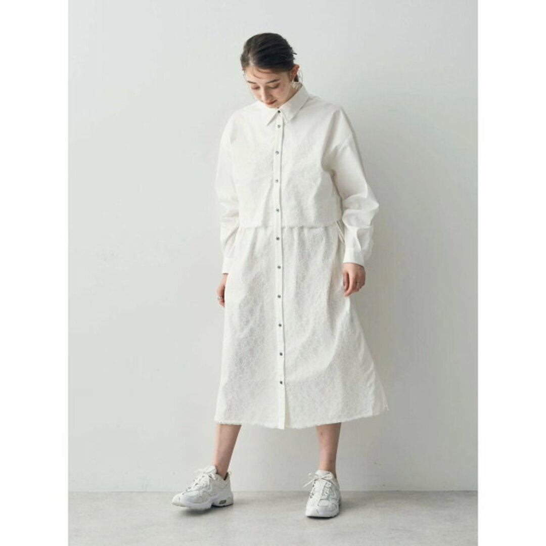 YECCA VECCA(イェッカヴェッカ)の【ホワイト】レースドッキングシャツワンピース/24SS レディースのワンピース(ロングワンピース/マキシワンピース)の商品写真