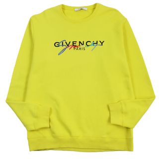 【ドンドン見直し】良品 GIVENCHY ジバンシィ BMJ03C30AF シグネチャーロゴ刺繍 プルオーバー 長袖 スウェット トレーナー イエロー L 正規品 メンズ