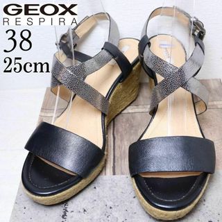 ジェオックス(GEOX)の【美品】GEOX ジェオックス 25 シルバー レザー ウェッジ 厚底 サンダル(サンダル)