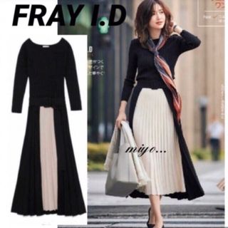 フレイアイディー(FRAY I.D)のFRAY I.D/プリーツリブニットワンピース/BLK(ロングワンピース/マキシワンピース)