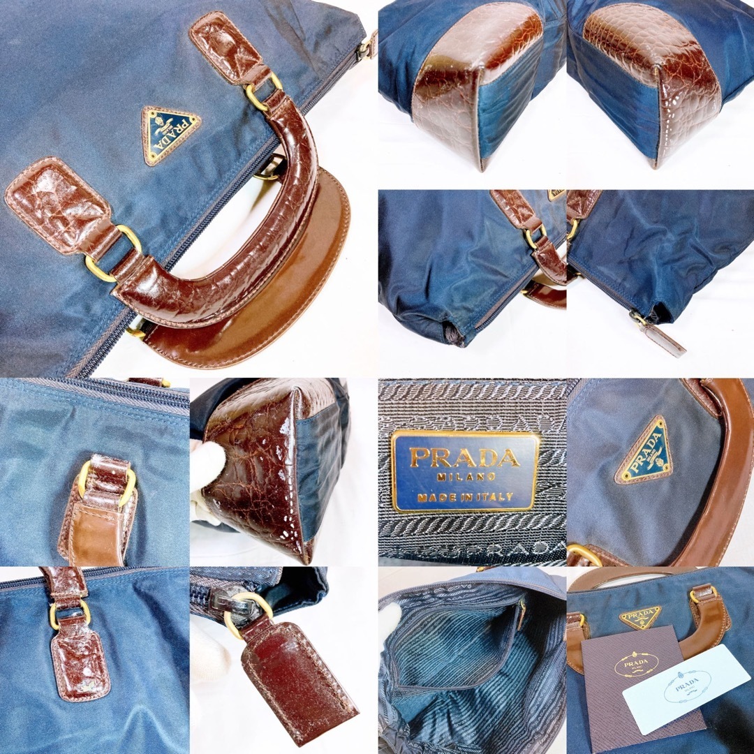 PRADA(プラダ)の698 プラダ　ナイロン　ハンドバッグ　三角プレート　三角ロゴ　クロコダイル レディースのバッグ(ハンドバッグ)の商品写真
