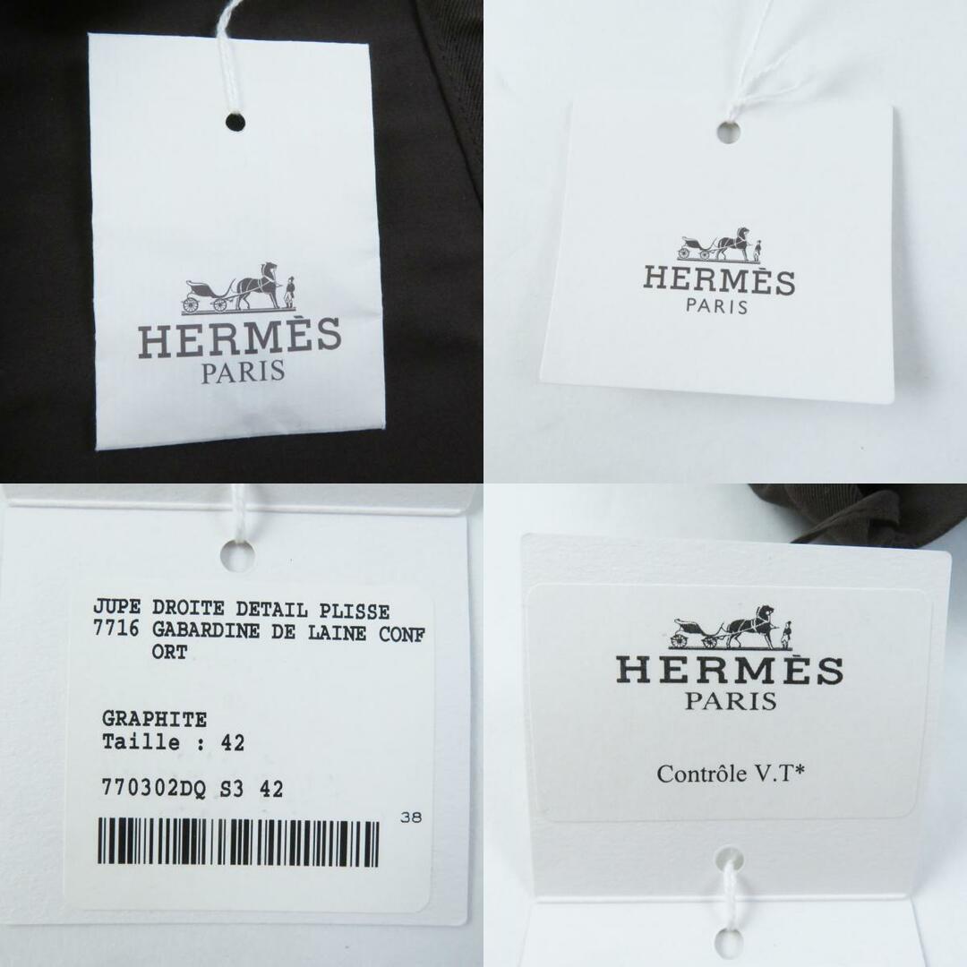 Hermes(エルメス)の未使用品 HERMES エルメス ウール 大きめサイズ♪ 裏地シルク 裾プリーツ タイトスカート ブラウン 42 フランス製 レディース レディースのスカート(ひざ丈スカート)の商品写真