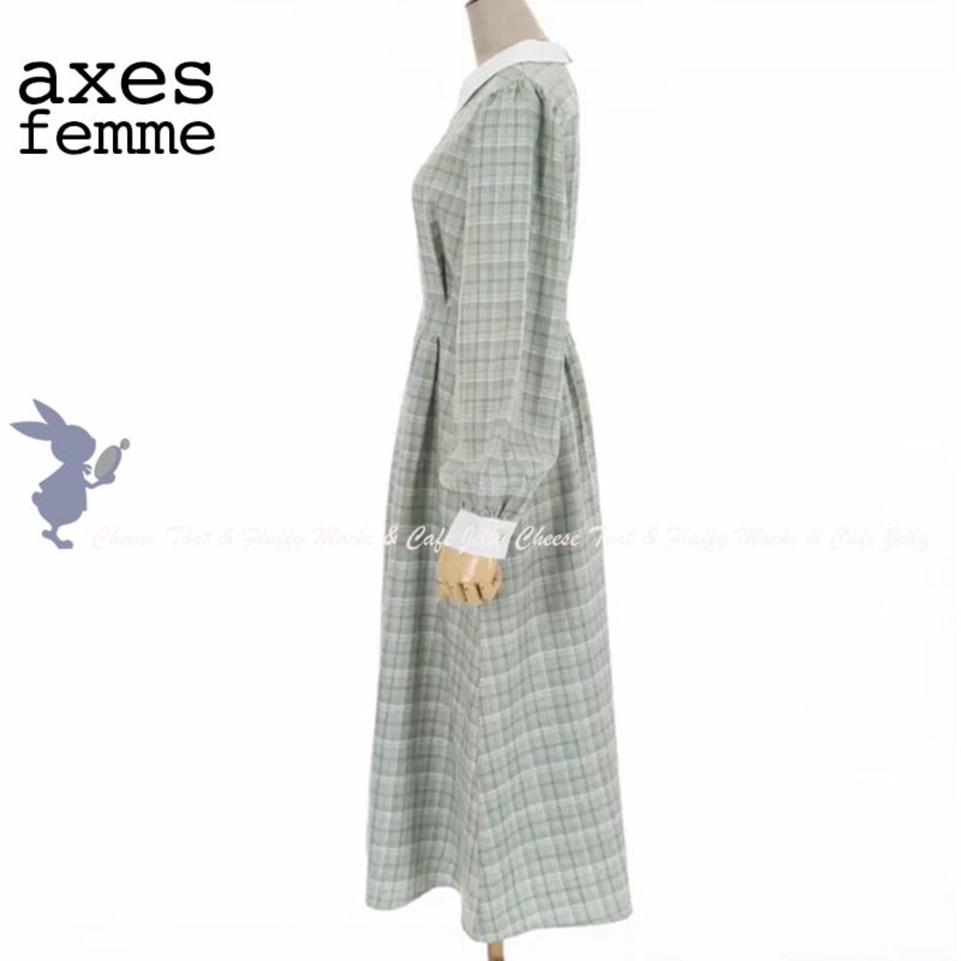 axes femme POETIQUE(アクシーズファムポエティック)のaxes femme POETIQUE クレリックチェックワンピース グリーン レディースのワンピース(ロングワンピース/マキシワンピース)の商品写真