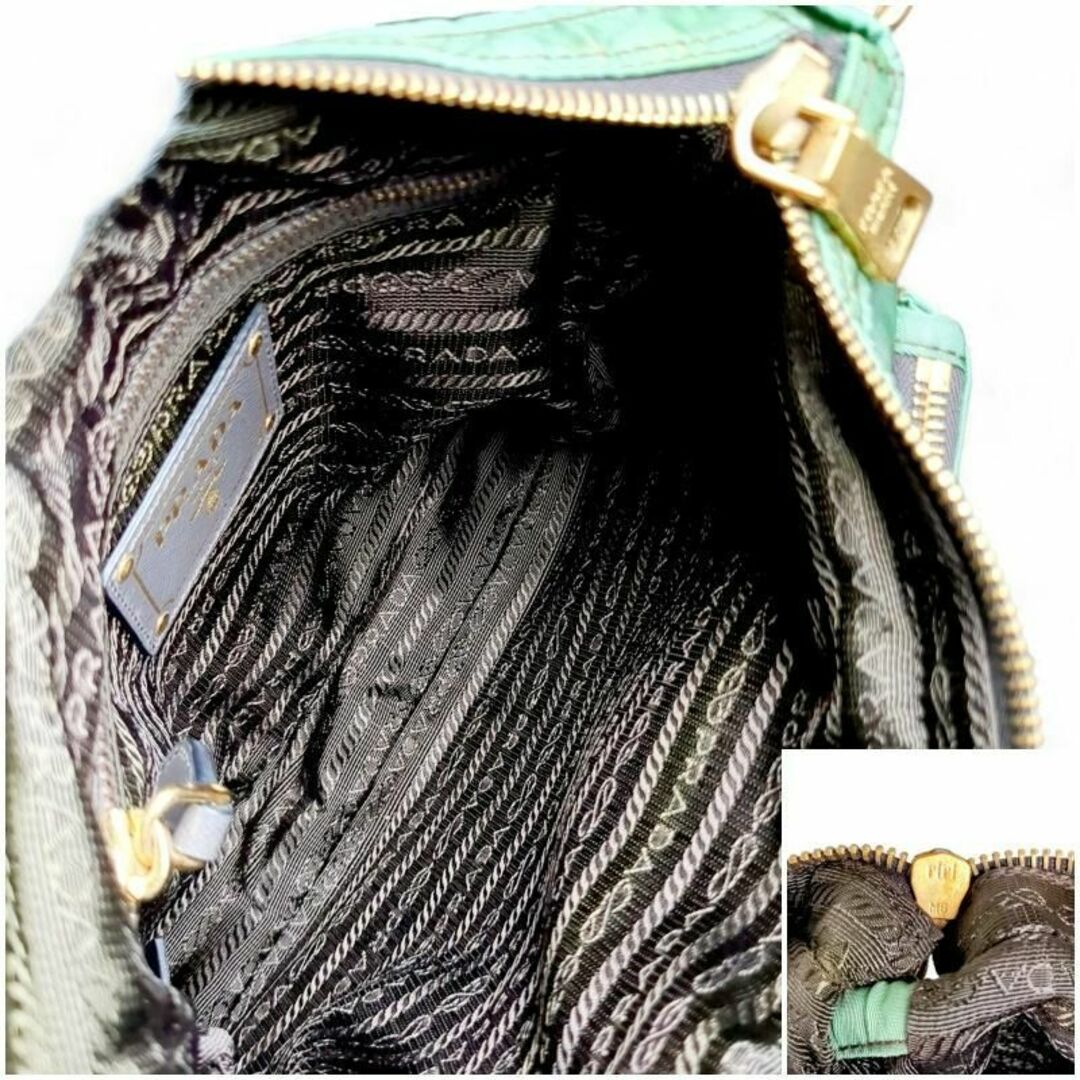 PRADA(プラダ)のプラダ ショルダーバッグ 斜め掛け 肩掛け ゴールドロゴ カーキ クロスボディー レディースのバッグ(ショルダーバッグ)の商品写真
