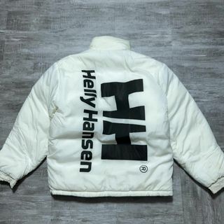 ヘリーハンセン(HELLY HANSEN)のヘリーハンセン リバーシブル 肉厚 ダウンジャケット ビッグロゴ M 白×黒(ダウンジャケット)