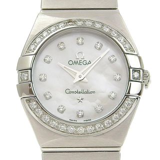 オメガ(OMEGA)の【OMEGA】オメガ コンステレーション ダイヤベゼル 10Pダイヤ 123.15.24.60.55.001 ステンレススチール×ダイヤモンド クオーツ アナログ表示 レディース ホワイトシェル文字盤 腕時計(腕時計)