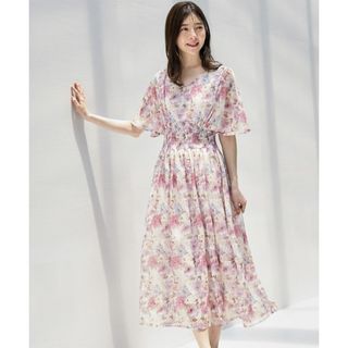 トッコ(tocco)の後ろリボン付きウエストシャーリングシアージャガードフラワーワンピース(ロングワンピース/マキシワンピース)