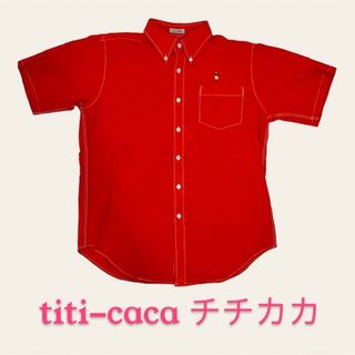 titicaca - titi-caca チチカカ 半袖ボタンダウンシャツ 赤 ワンポイント 刺繍