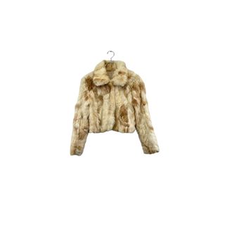 Real rabbit fur jacket ラビットファージャケット ベージュ系 サイズM 毛皮 アウター レディース ヴィンテージ 8(毛皮/ファーコート)