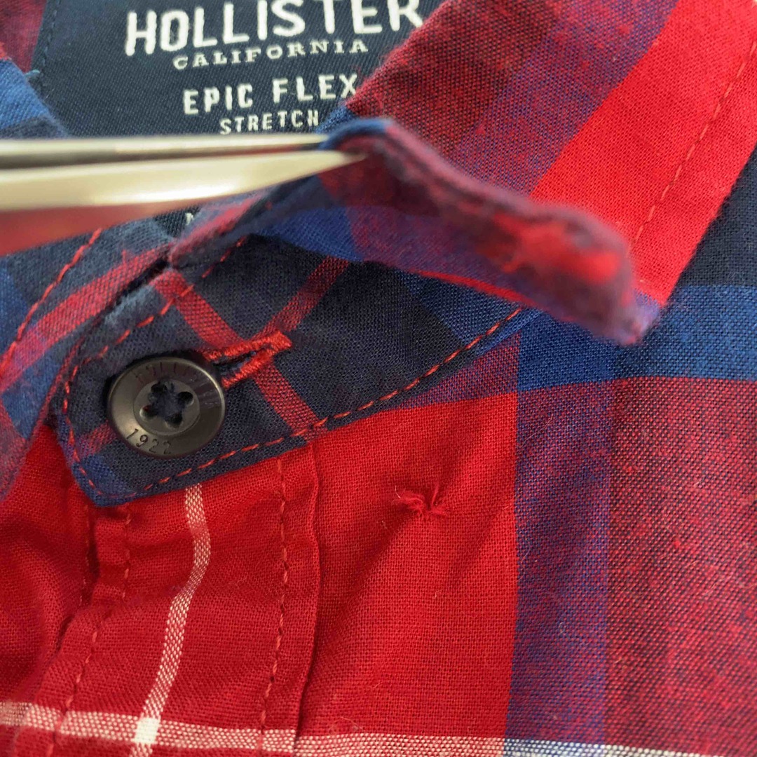 Hollister(ホリスター)のHOLLISTER ホリスター メンズ 長袖シャツ　チェック　ボタンダウン　赤　ロゴ刺繍 メンズのトップス(シャツ)の商品写真