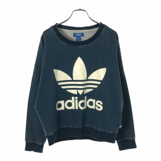 adidas - アディダス トレフォイルロゴ 長袖 トレーナー L ブルー adidas スウェット レディース 古着 【240314】